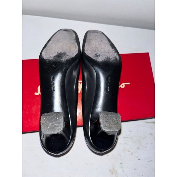 Vintage Salvatore Ferragamo Black Leather Mid-Heel Pumps 7.5  Y2K With Signature - Picture 6 of 6